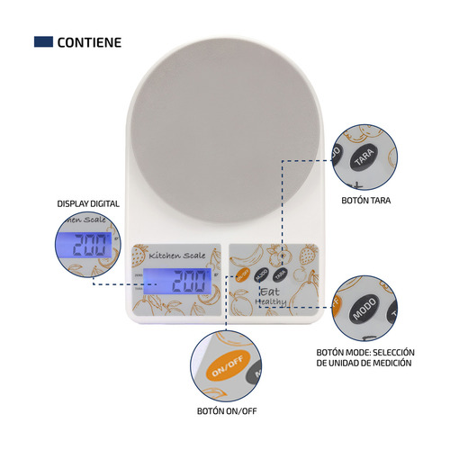 Imagen 5 de 10 de Balanza Electronica Digital Cocina 10 Kilos Alta Precisión Capacidad máxima 10 kg Color Gris
