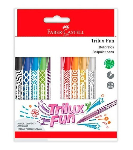 Boligrafos Pasta 10 Colores Faber Castell Trilux Fun 