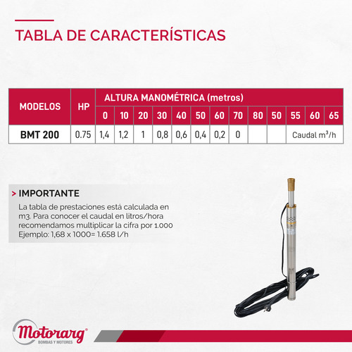 Bomba Sumergible Pozo Motorarg Bmt 200m Eleva 40mts Altura