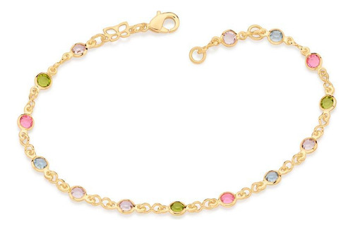 Pulseira Rommanel Folheada Ouro 18k Pedras Coloridas 19cm