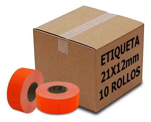 Etiquetas Naranjas Fluorescentes 21x12 Mm Paq. 10 Rollos