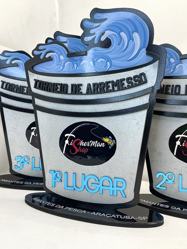 Kit 4 Troféus Personalizados Campeonato De Pesca E Arremesso