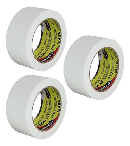 Kit 3 Fitas Crepe Adelbras 48mm X 50m Mask 710 Rolo Largo Branco Lisa