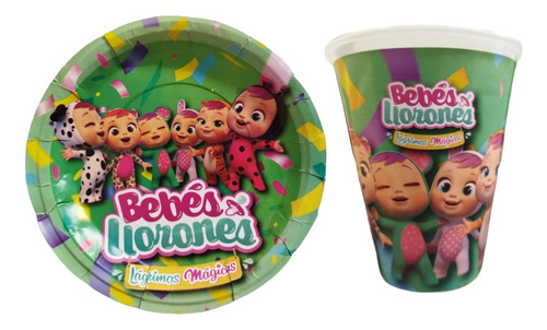 Paquete Fiesta Cumpleaños Vaso Plato Bebes Llorones 40 Niñas