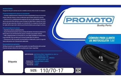 Camara Llanta Motocicleta Promoto 110/70 17