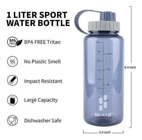 Botella De Agua De 1 Litro, 32 Oz, Sin Bpa, No Tóxico,...