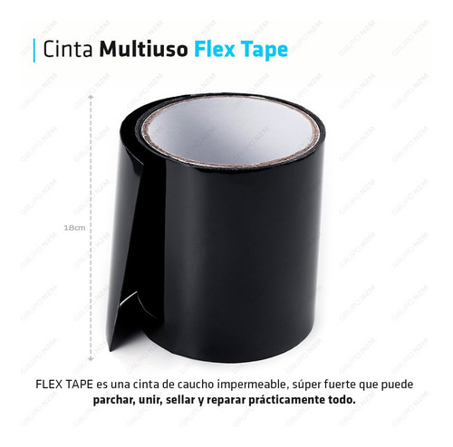 Imagen 2 de 10 de Cinta Multiuso Flex Tape Pega Todo Autofusion Negro 7.2