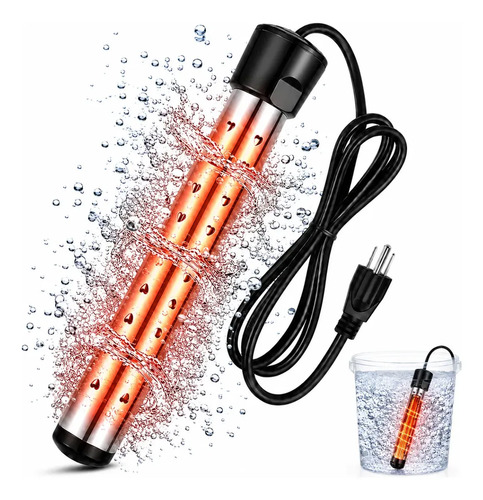 Calentador De Agua Inmersión 1500w, Calentador De Paso Instantaneo Resistencia Para Calentar Carcasa De Acero Inoxidable 304 Apagado Automático Hasta 80 °c Para Bañeras/piscinas/exteriores Negro