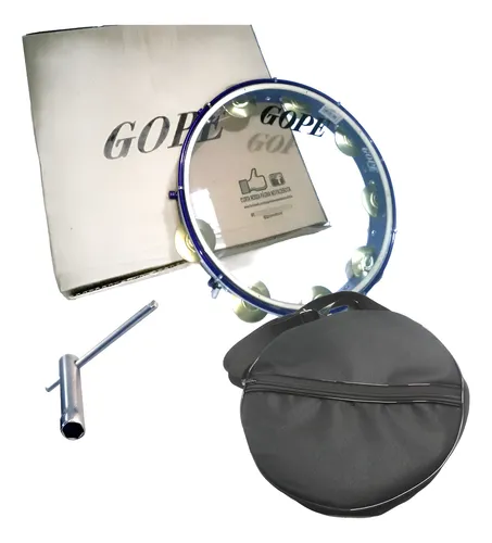 comprar Pandeiro 12  Pol Pele Cristal Profiss Cor Azul + Case - Gope