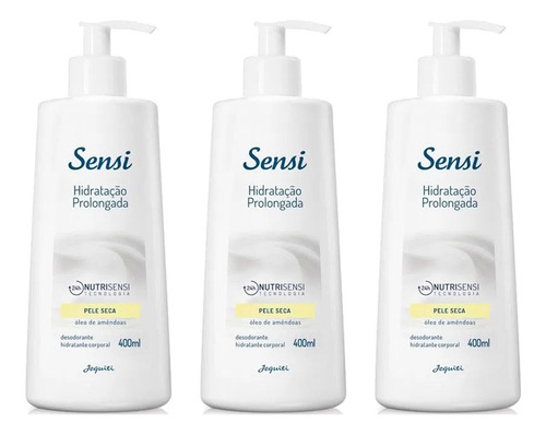 Kit Com 3 Hidratantes Sensi Jequiti Pele Seca 400ml Amêndoas