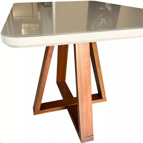 Mesa De Jantar Wood Premium Base Madeira Pura Com Vidro