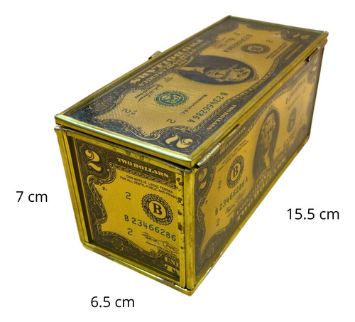 Caja Dorada Billetes 2 Dlls - Abundancia Fortuna,15.5 Cm