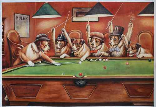 Cuadro 40x60cm Perros Jugando Pool Playing Billar Dogs M4