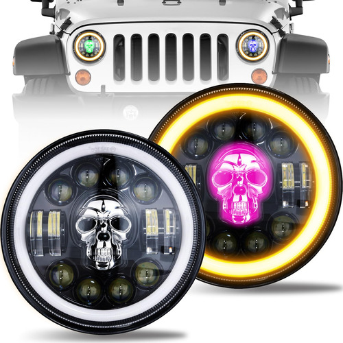 Auronto 2 Faro Delantero Led Rgb 7  Forma Calavera Redonda