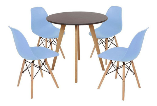 Mesa Inês 80cm Preta 4 Cadeiras Eames Eiffel Azul Claro