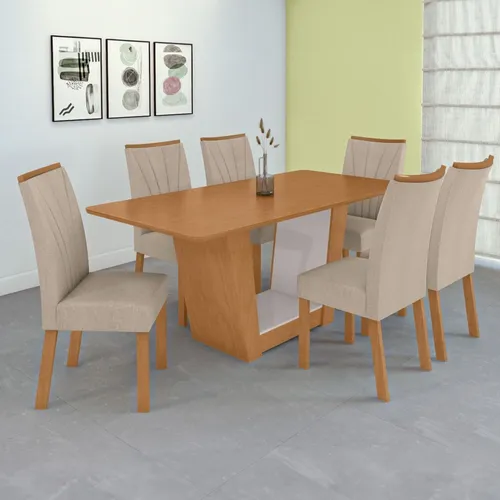 Conjunto Mesa 170cm Apogeu Tampo Mdf No Glass Com 6 Icwt