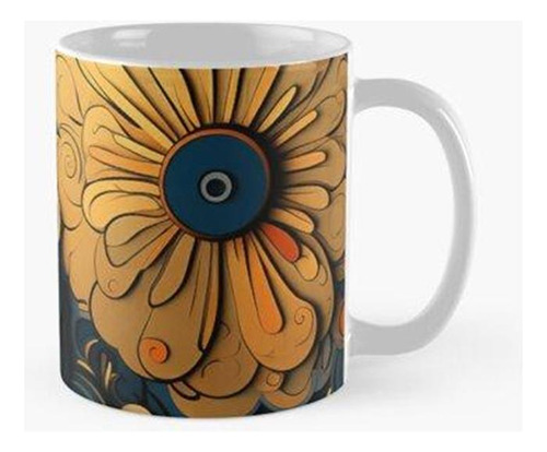 Taza 3d Rendering Ámbar Y Azul Floral Calidad Premium