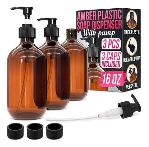 Botellas Recargables Con Bomba De 16 Onzas De Ámbar, Juego D