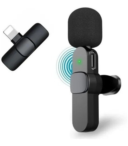 Microfone De Lapela Sem Fio Para Celular iPhone E Android Cor Preto