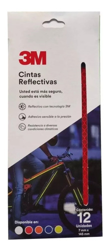 Cinta Tiras Reflectivas Bici 7x145mm 3m Colores Pack X12u