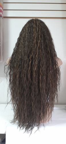 Peruca Front Lace Afro Frisada Cacheada Fibra Bio Orgânica Tonalidade Sp4/27 Morena Iluminada