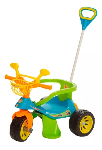 Triciclo Infantil Com Empurrador Motoca Passeio Bebê Azul