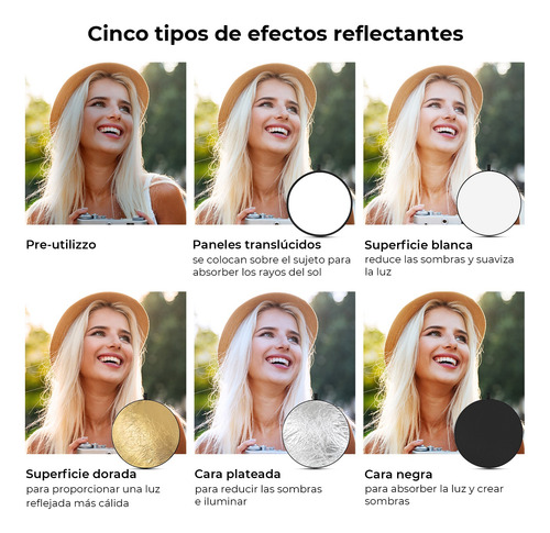 Refletor Circular 5 Em 1 K&f Concept Dobrável Portátil De 80