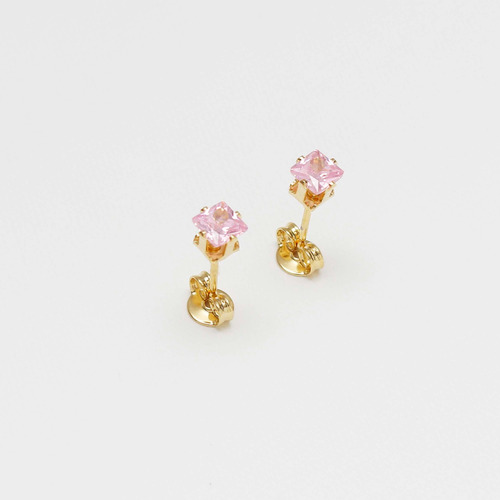 Arete Topo Mujer O Niña  Circonia Rosa Oro Laminado 18k