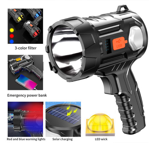 Linterna Grande De Mano Recargable Con Luces Led