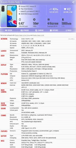 Xiaomi Redmi Note 11 2201117ty 6g 128gb Dual Sim Duos