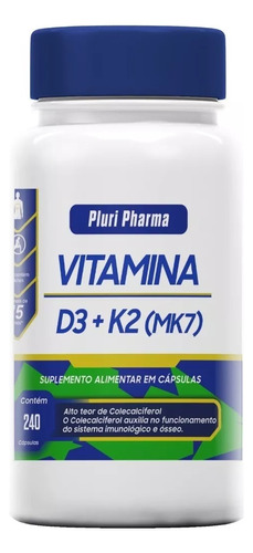 Vitamina D3 10.000ui + Vit K2 Mk7 100mcg 240 Capsulas