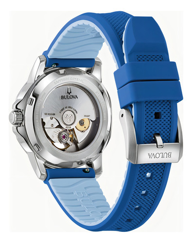 Relógio Bulova Marine Star Ladies Series A 96l324, pulseira azul, moldura prateada, fundo prateado
