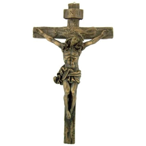 Antiguo Bronce Colgante Pared Inri Cristo Cruz Crucifij...