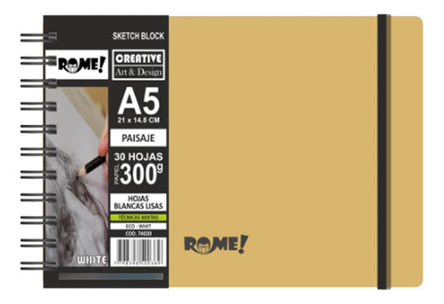 Block Boceto A5 Rome Eco White 30 Hjs Lisas 300 Gr Variantes