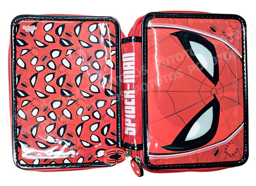 Imagen 2 de 9 de Cartuchera Canopla Spiderman 2 Pisos Con Utiles Ha588 Cresko