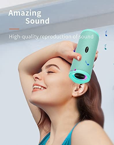 Bocina Portátil Heysong Ipx7 De 40h De Carga Led -menta