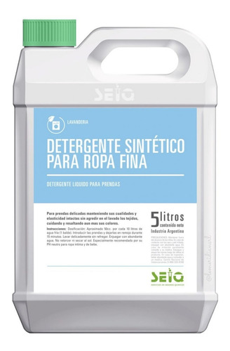 Detergente Sintético Para Ropa Fina Seiq 5 Lts