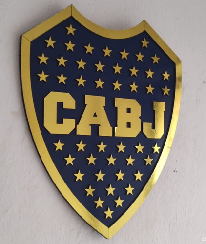 Cuadro Logo Escudo  Boca Jr Azul- Dorado Espejo 30 X 36 Cm