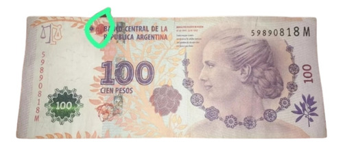 100 Pesos Con Error Mancha Roja