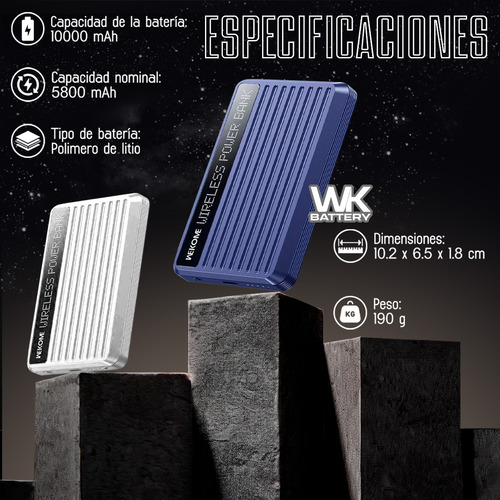 Power Bank 10000mah Batería Externa 15w Carga Rápida Wekome Color Gris