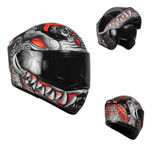 Casco Para Moto Kov Estelar Balam Rojo/ Gris Con Led Color Rojo Tamaño del casco S 55-56cm