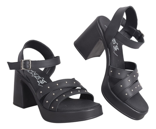 Sandalias Mujer Citadina Persis Cuero Tachas Taco Ancho Moda