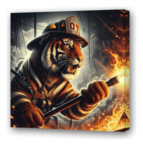 Cuadro 45x45cm Tigre Bombero Fireman Heroe Valiente M3