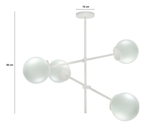 Colgante Plafon Araña 4 Luces Vidrio Globo 15cm Apto Led E27 Estructura Blanco