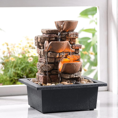 Haobos Interior 3-tier Rockery Relajación Fuente De Mesa Son