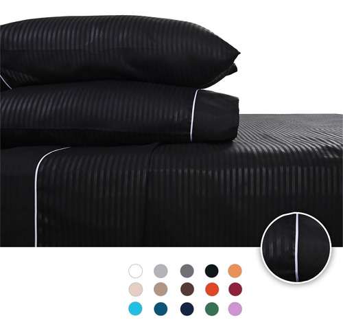 Sábanas Queen Size 2800 Hilos Extra Suave Premium Stripes Color Negro Diseño De La Tela Rayado