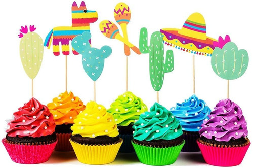 Finduat 49 Pack Mexican Fiesta Cupcake Toppers For Mexican T