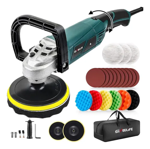 Pulidora Profesional De Coche 1600W – 8 Velocidades, Plato 180mm, Kit De 24 Piezas Para Encerar Y Pulir