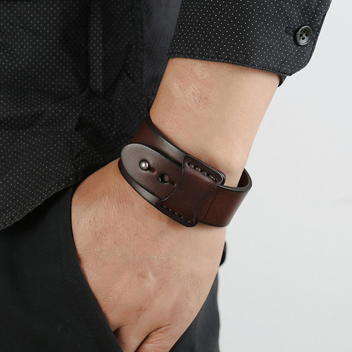 Pulsera Ancha For Hombre, Brazalete, Brazalete, Marrón