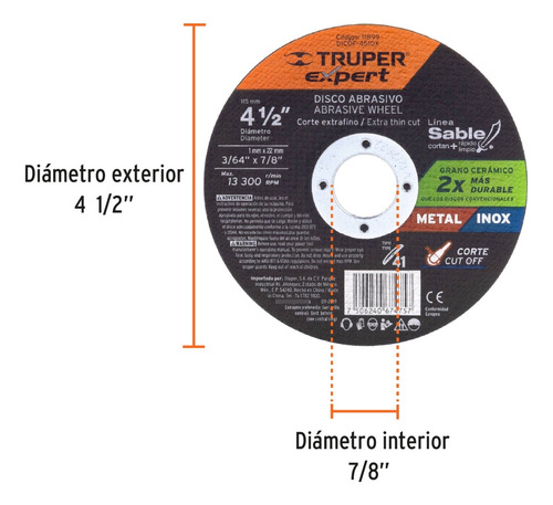 Disco De Corte 4-1/2 X 1mm Corte Fino Pack 5 Truper Expert